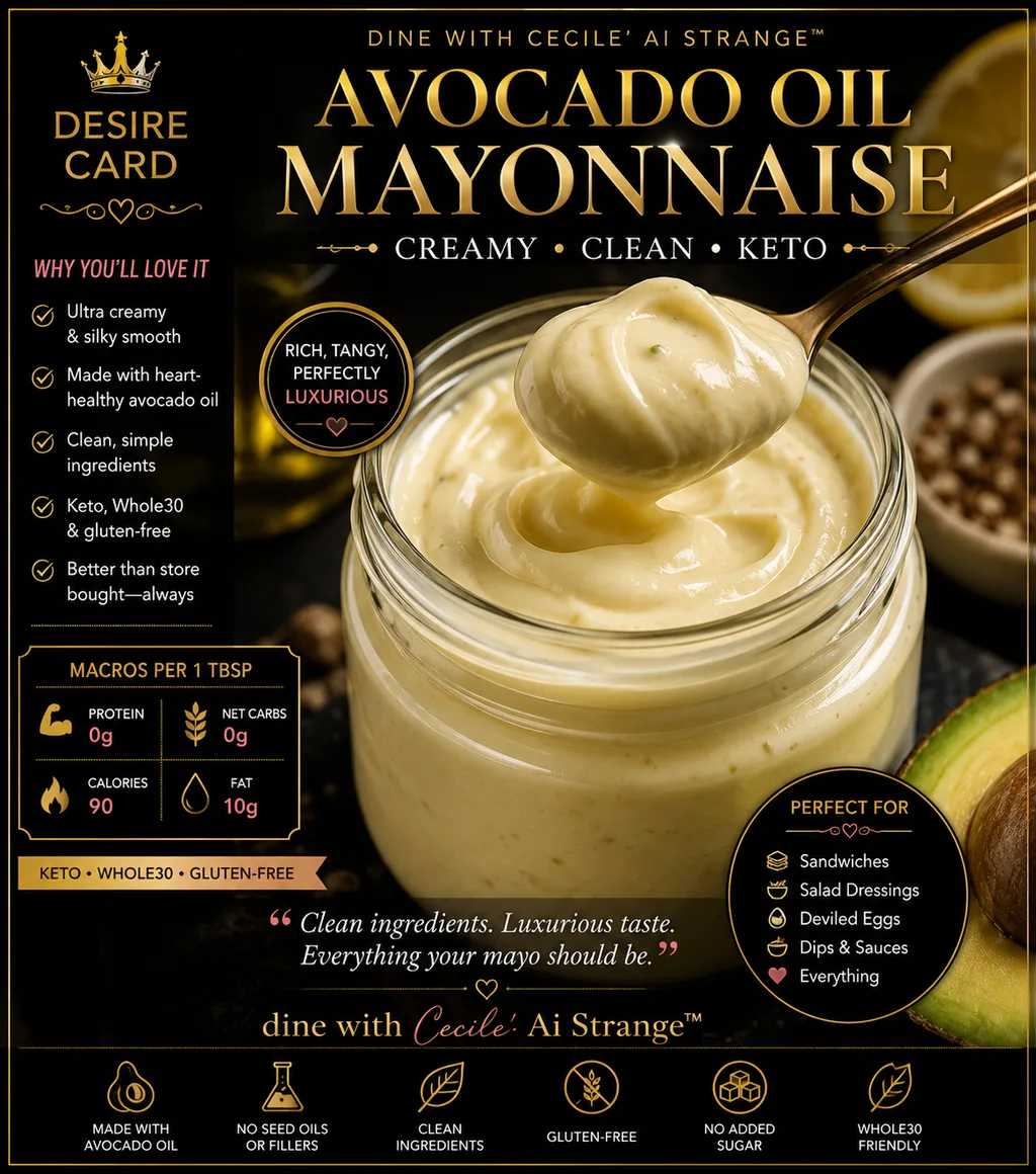 Avocado Oil Mayo Desire Card, a clean creamy homemade keto mayo made with avocado oil and simple whole-food ingredients