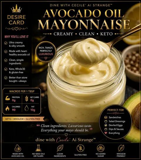 Avocado Oil Mayo Desire Card, a clean creamy homemade keto mayo made with avocado oil and simple whole-food ingredients