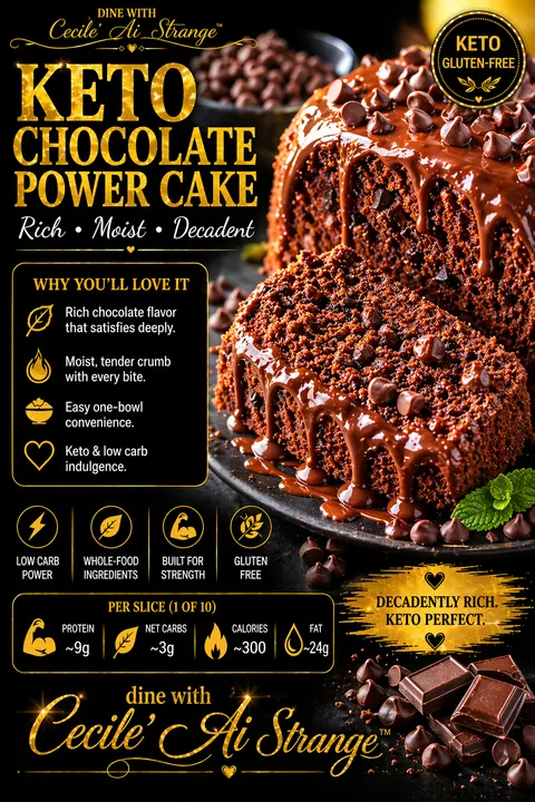 Keto Chocolate Power Cake Desire Card, a rich moist decadent chocolate cake made keto with one-bowl convenience, gluten free