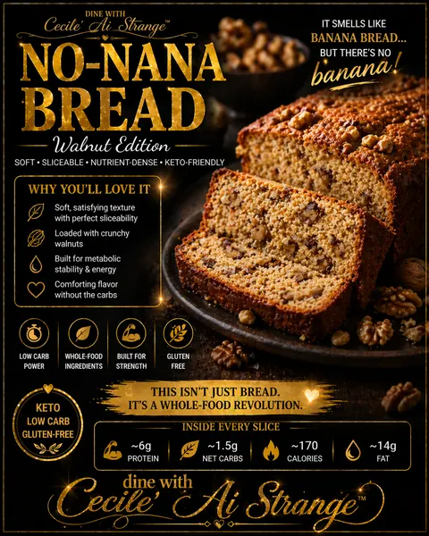 No-nanna Nut Bread Desire Card, a keto nut bread with banana bread flavor and no banana, soft slices loaded with walnuts, gluten free