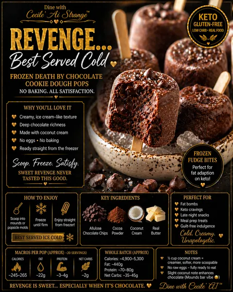 Revenge Cookie Dough Pop Desire Card, edible keto cookie dough pops made with whole-food ingredients, gluten free dessert